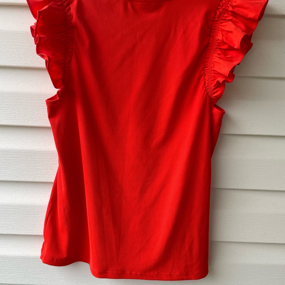Red-orange Ruffle Sleeve Top small - Picture 3 of 4